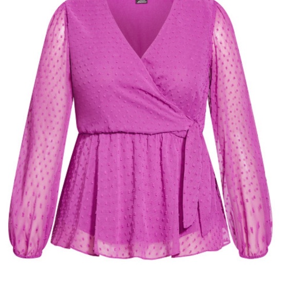 CITY CHIC TOP V NECK FAUX WRAP LONG SLEEVE LILAC PURPLE COLOR - Picture 7 of 13